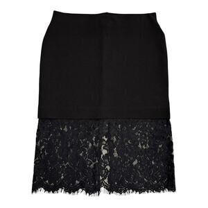 Topshop Black Midi Skirt with Lace Hem Size 4 Elegant Pencil Skirt Office Siren